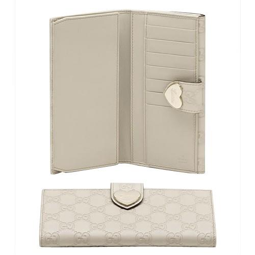 Blanc Gucci Continental Portefeuille Gravé Le Détail De Coeur